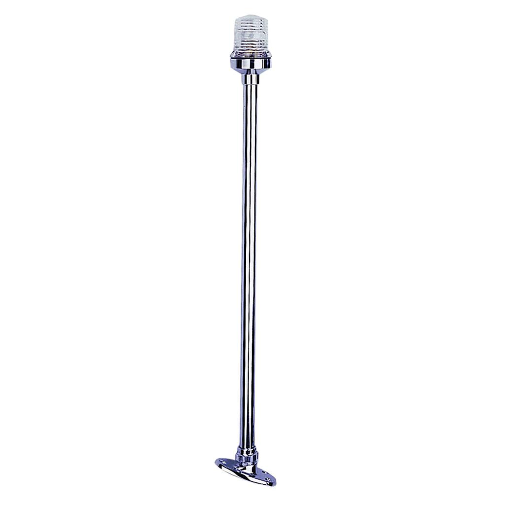 Navigations Stablaterne  Teleskopisch  12V / 8W  360º  NIRO-Gehäuse mit klare Linse  NIRO-Rohr mit verchromtem Fuß ( 30º )  H=254mm  Leuchtmittel: BA15d