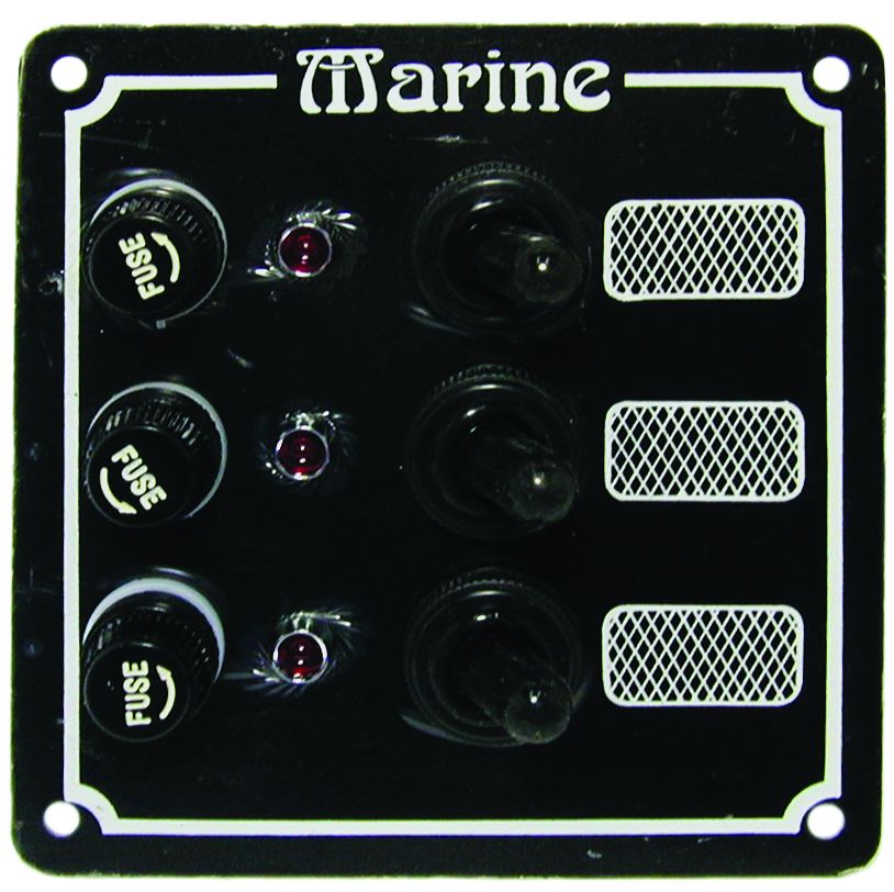 Schalttafel 12V  3 Schalter inkl. 5A Glassicherungen und Kontroll-Lampen