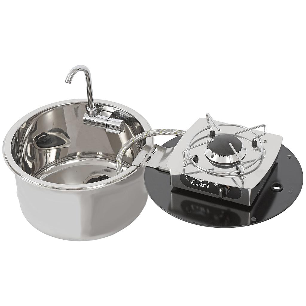 Gaskocher mit Spülbecken und Abdeckplatte  690x3470x180mm