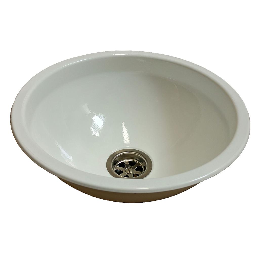 NIRO Waschbecke  rund  Einbaumaß Ø260mm  Außenmaß Ø290mm  Tiefe 120mm  Abfluss-Schlauchanschluss Ø25mm ( 90º )  Wit-Expoxy beschichtet