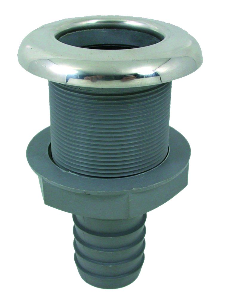 Kunststoff gerade Borddurchlass mit NIRO Flansch  Ø1 x 26mm  L=86mm  Flansch Ø48mm"