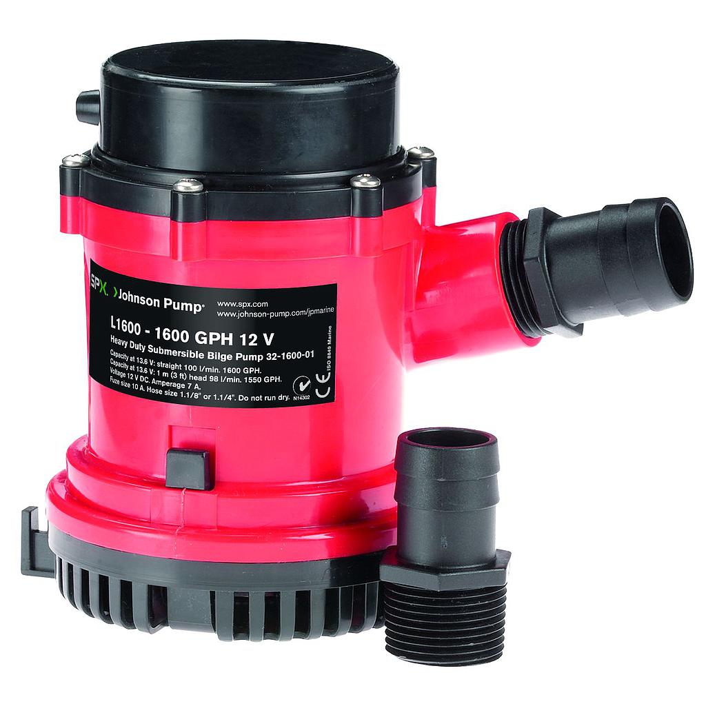 Johnson Pump L-serie Bilgepumpe,Bilgenpumpe Lenzpumpe L1600  12V / 7A  100l/min  Schlauchanschluss 1-1/8 ( Ø28 5mm ) & 1-1/4" ( Ø32mm )  Ø108mm  H=149mm  Gewicht 1 3kg ( lösbarem Rückschlagventil )"