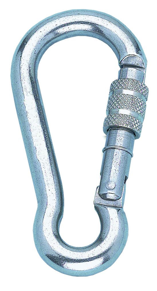 NIRO Karabinerhaken mit Schraubsicherung  Ø9mm  L=90mm ( Bruchlast 1000kg )
