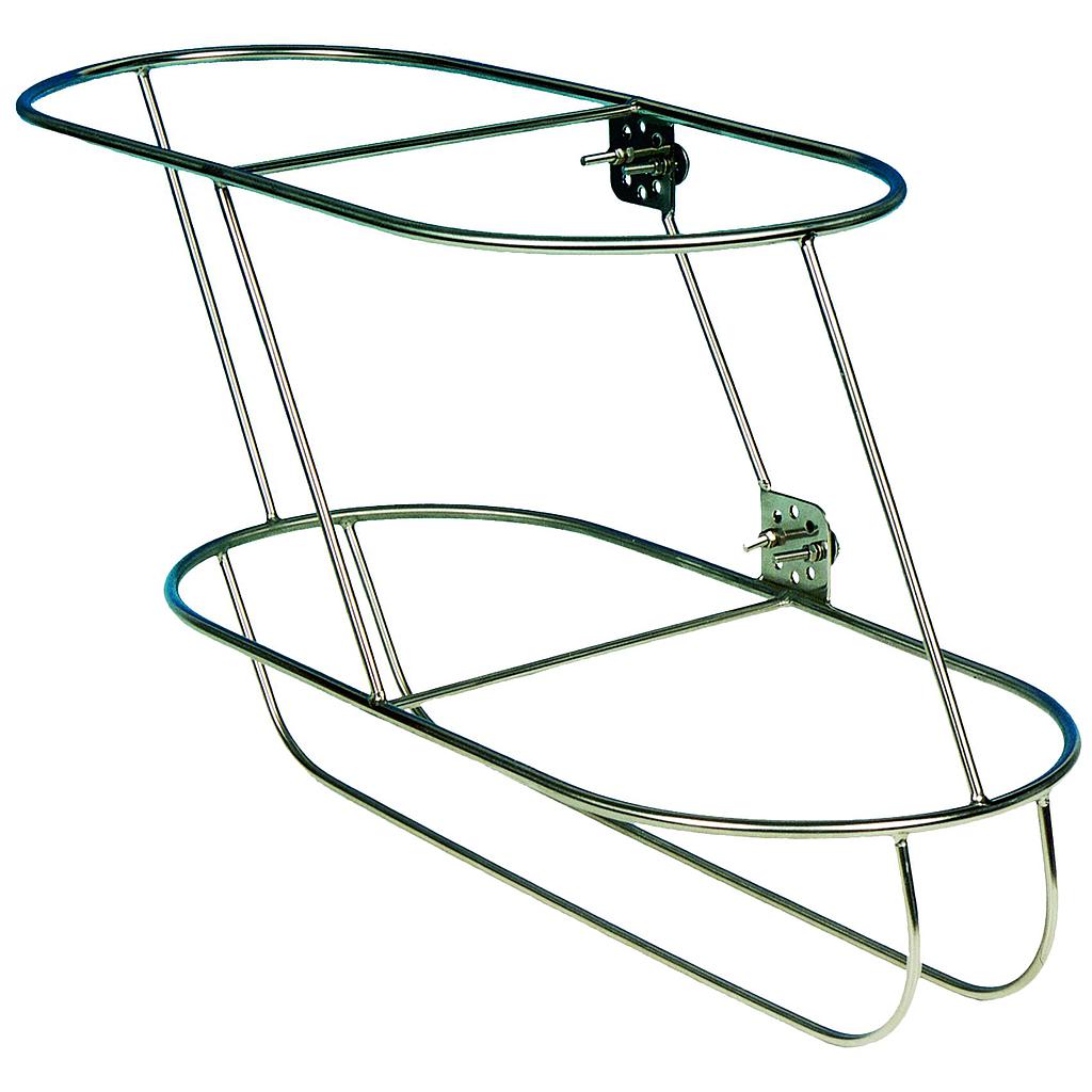 NIRO Fenderkorb  schräges Modell für 2 Fender ( links )  A=830mm  B=415mm  C=275mm ( Majoni 5 ) ( Ø25mm Befestigungsbügel )