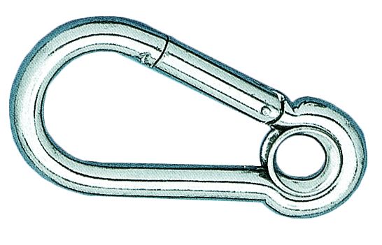 NIRO Karabinerhaken mit Öse  Ø8mm  H=80mm ( Bruchlast 800kg )