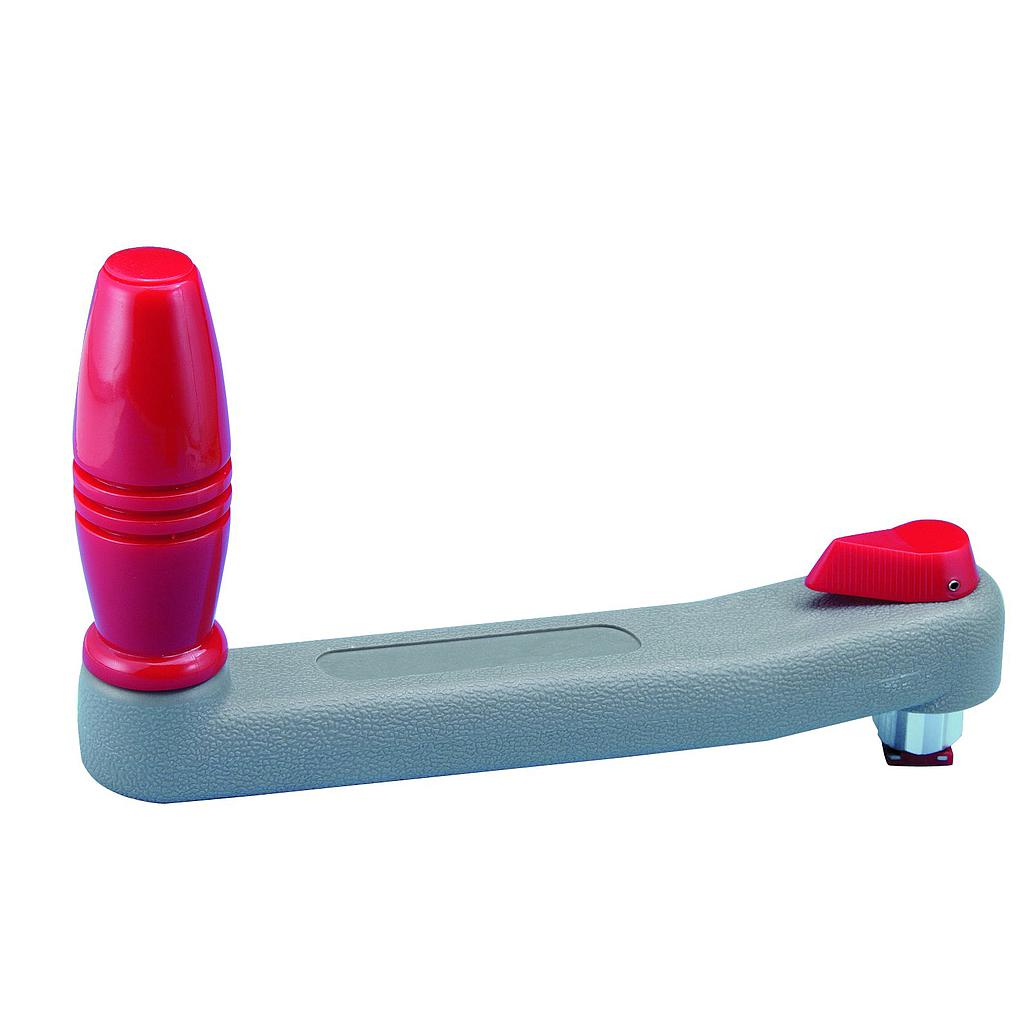 Schwimmende Winsch-kurbel aus leichtem aber starkem Kunststoff. Mit Arretierung.