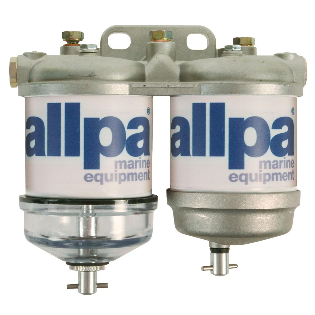 Doppelte Kraftstofffilter für Diesel  mit Wasserseparator  50l/u  mit 1 Kunststoff- & 1 Aluminiumbehälter