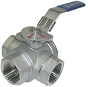 3-Wege Kugelhahn 1-1/4 Zoll T-Ventil Edelstahl mit Hebelgriff