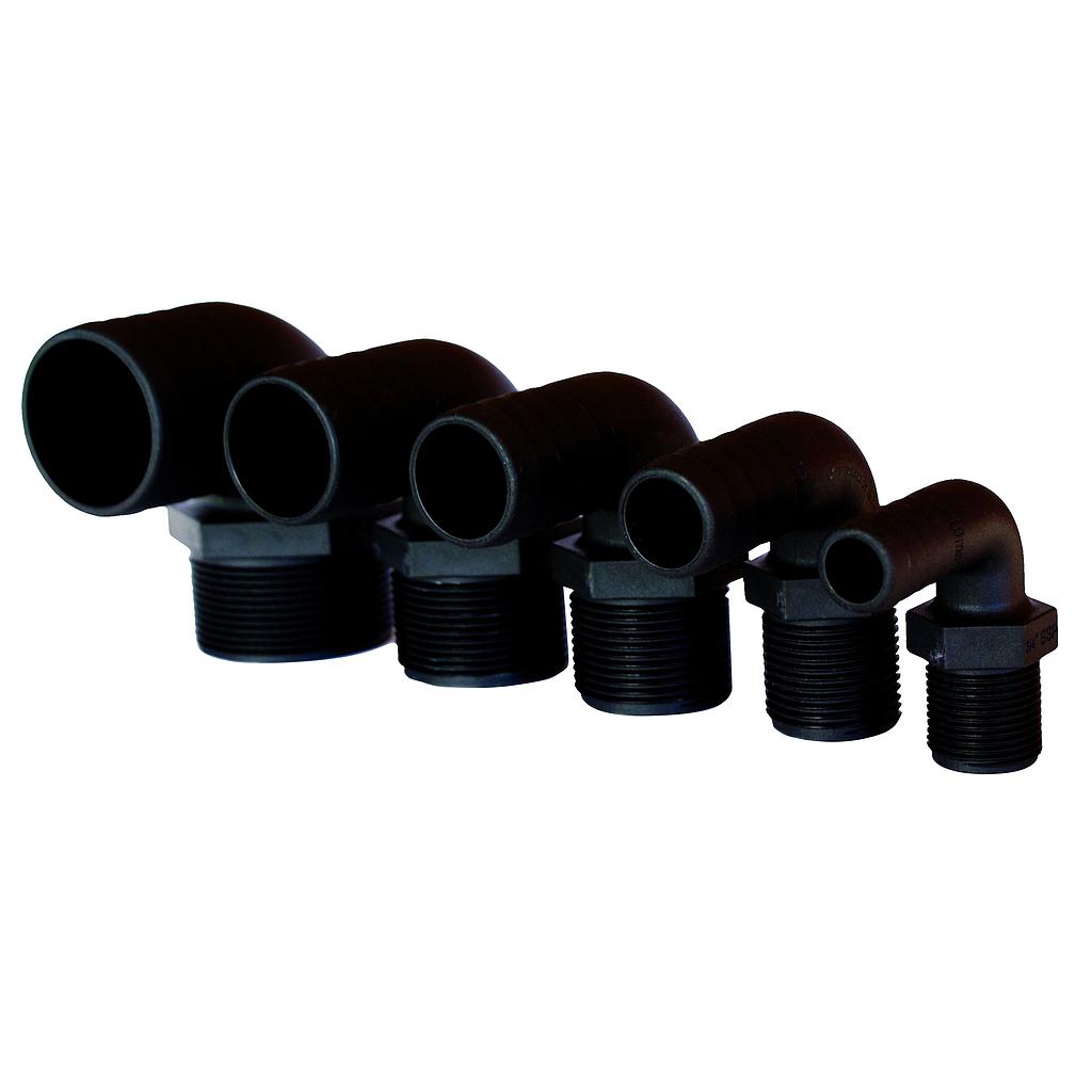 Slangtule 90°, zwart kunststof  1 1/2"" x 38mm  met draadaan