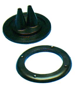 Kabeldurchführung / Balge Zweifach mit Montagering, Bohrloch Ø72mm, Aussenmaß Ø105mm, H=52mm