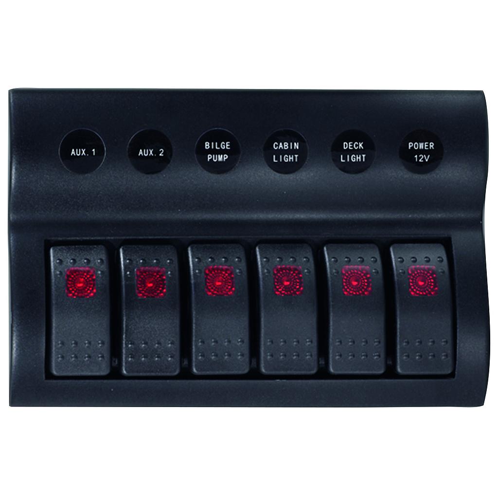 Schalttafel 12V  6 Schalter (ABS) inkl. LED-Indikator und autofuse  wasserdicht