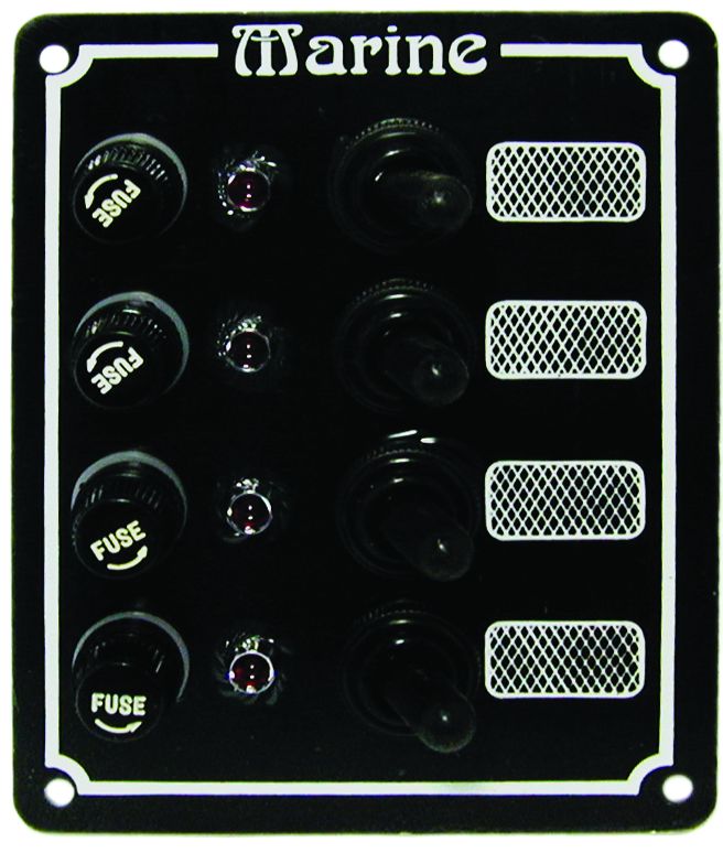 Schalttafel 12V  4 Schalter inkl. 5A Glassicherungen und Kontroll-Lampen