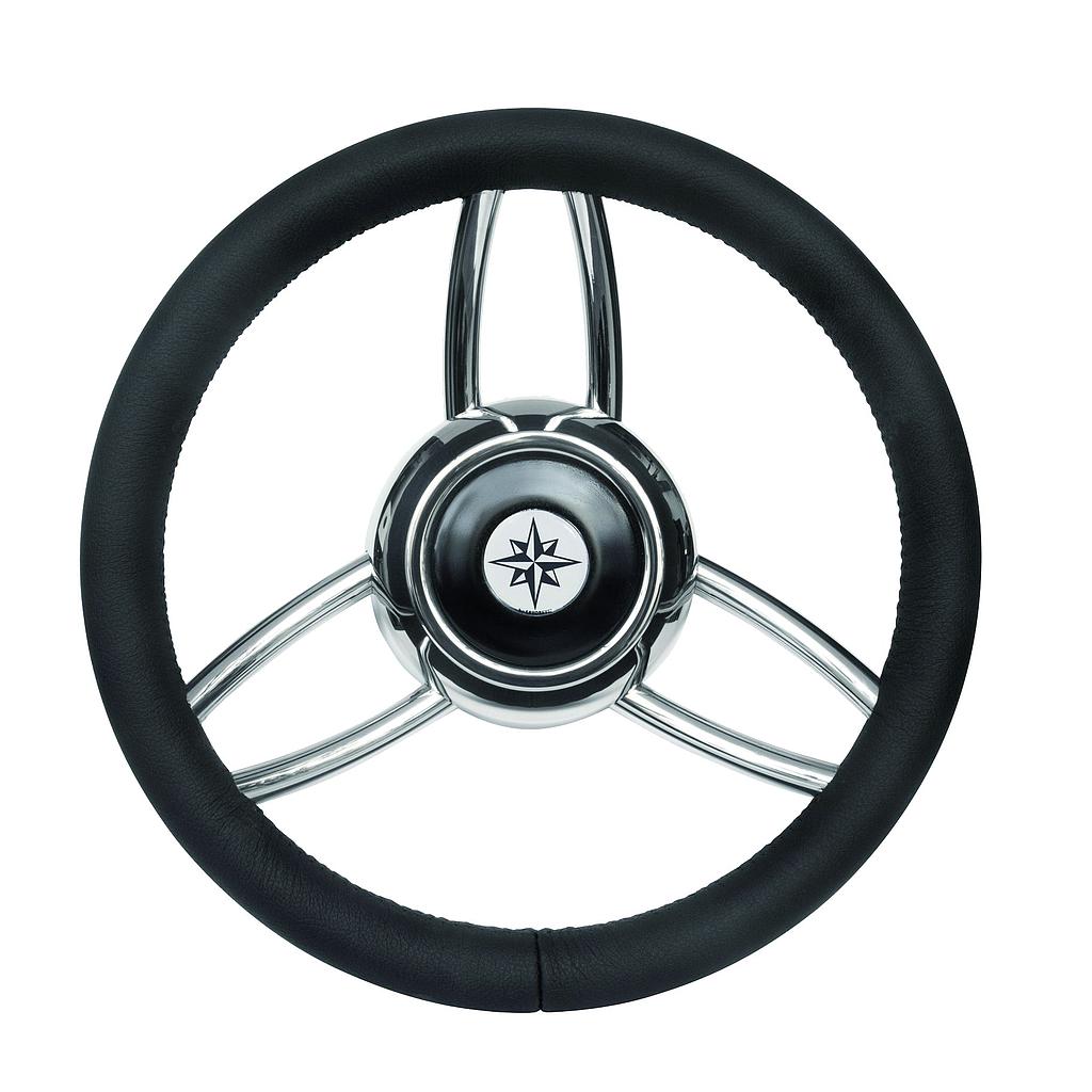 3x Doppelspeichen Steuerrad "Type 27B" NIRO mit schwarzem Vinylgriff, A=350mm, B=60mm