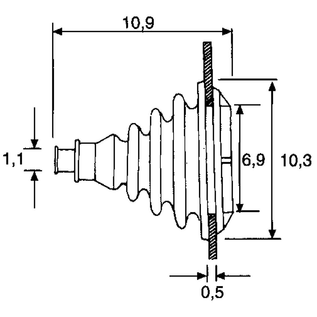 Kabeldurchführung / Balge ohne Montagering, Bohrloch Ø70mm, Schwarz